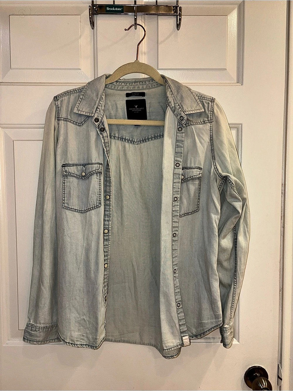 American Eagle Outfitters Light Wash Denim Snap Shirt